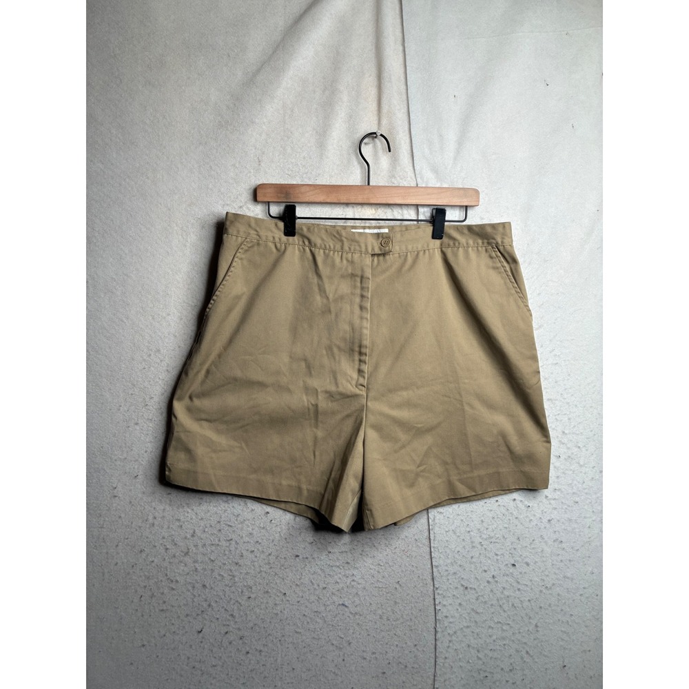 Amanda Scott Vintage Tan Khaki High Waisted Shorts 36 Adjustable Back Button